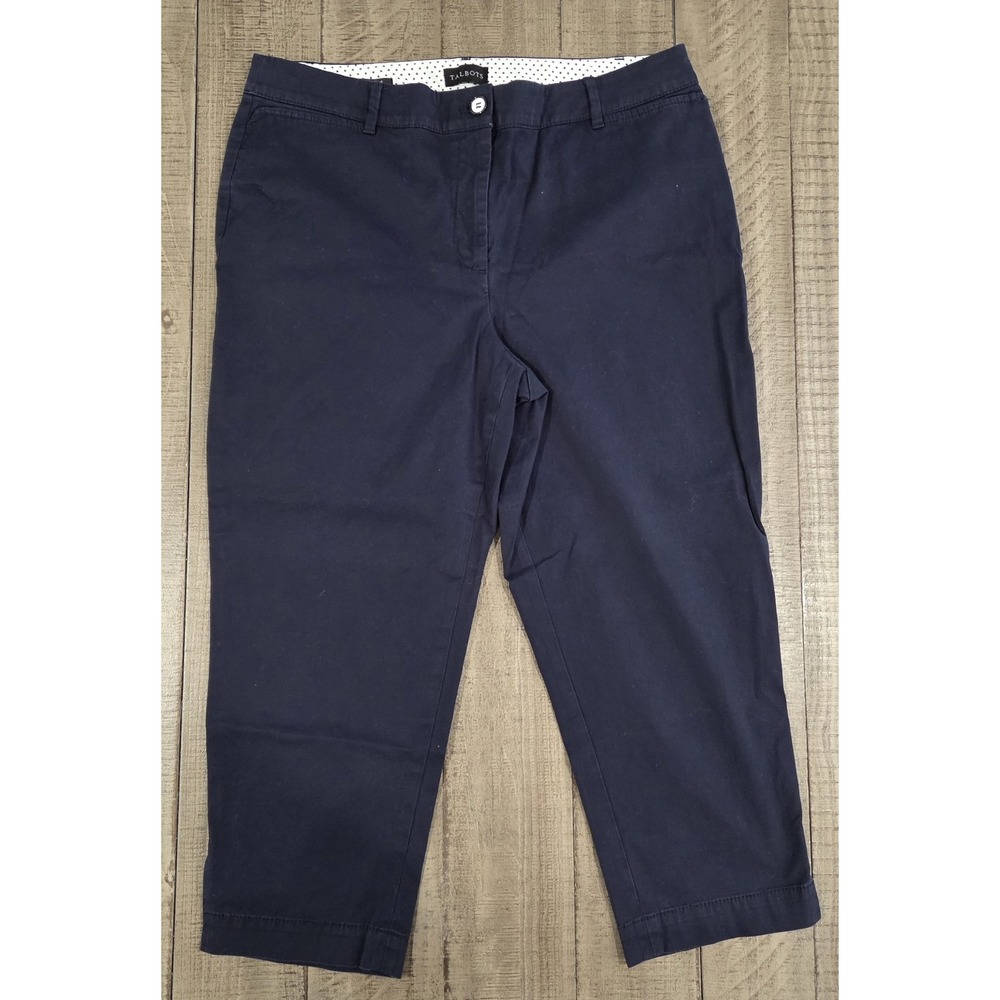 Talbots Perfect Crop Pants 12P Petite Navy Blue Ankle Polka Dot Waist Trousers